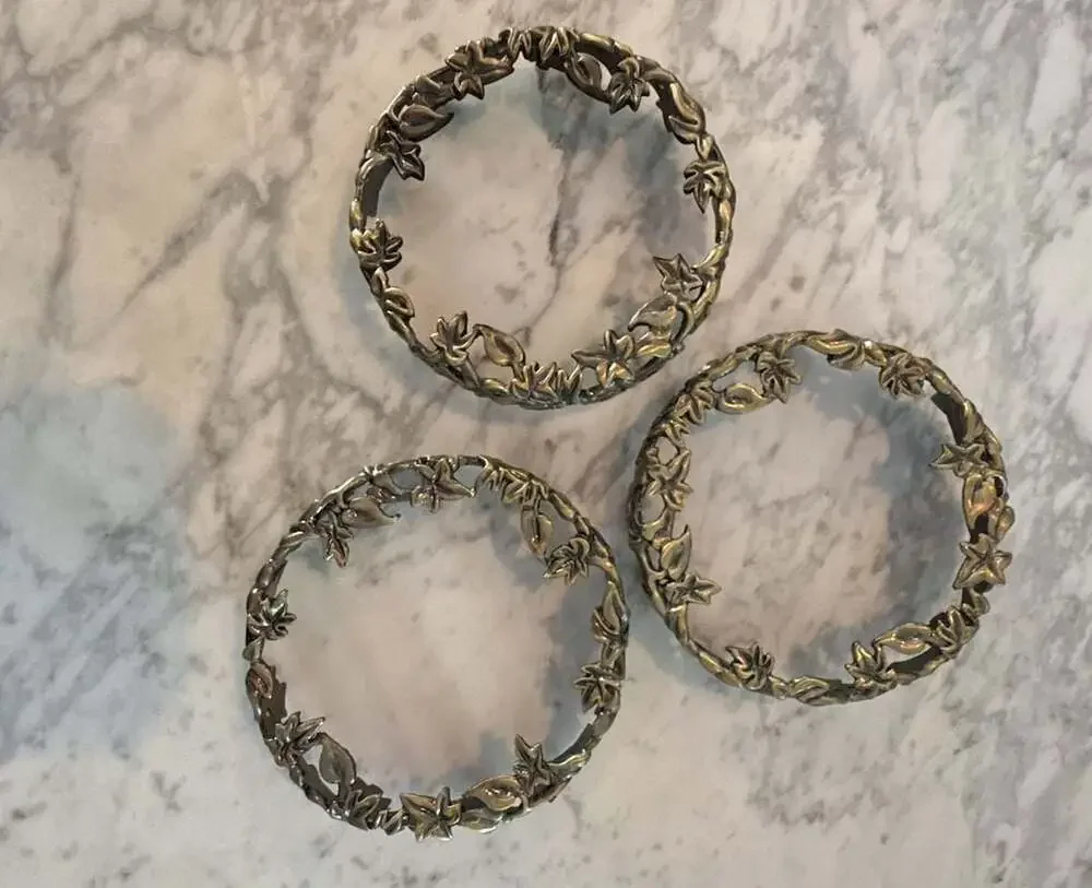 Ornate Brass Leaf Design Candle topper, Set of 3